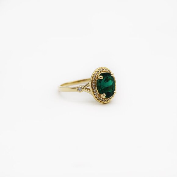 Dazzling Rock 14K Gold Lab Emerald Halo Ring - Picture 1 of 4